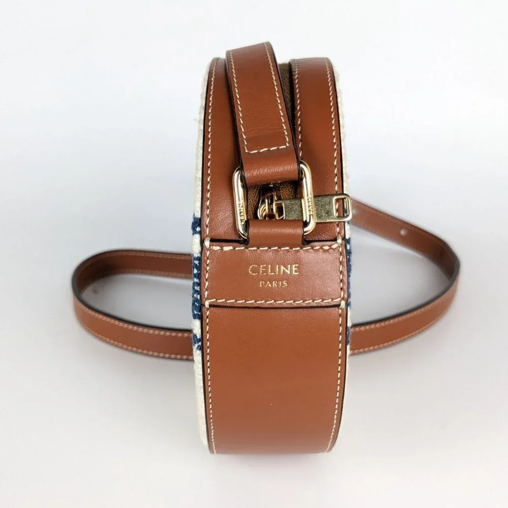 SOLD Celine Perth Embroidered Blue Cream Round Mini Crossbody Bag - Picture 5 of 6